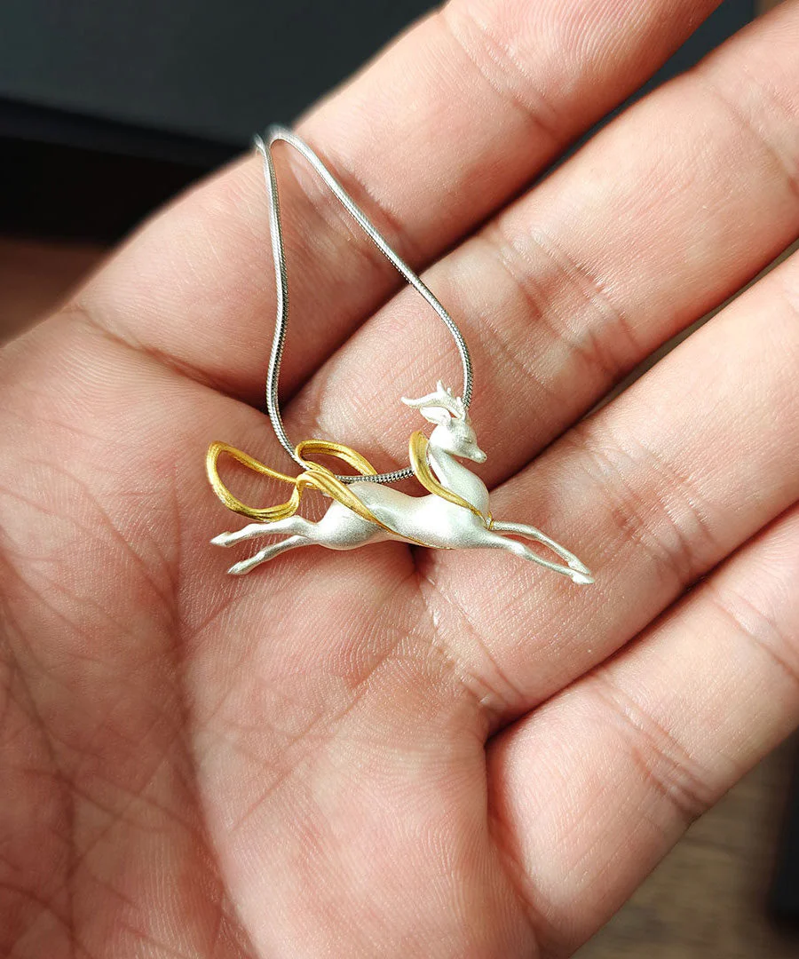 Handmade Silver Dunhuang Immortal Deer Pendant Necklace - Image 4