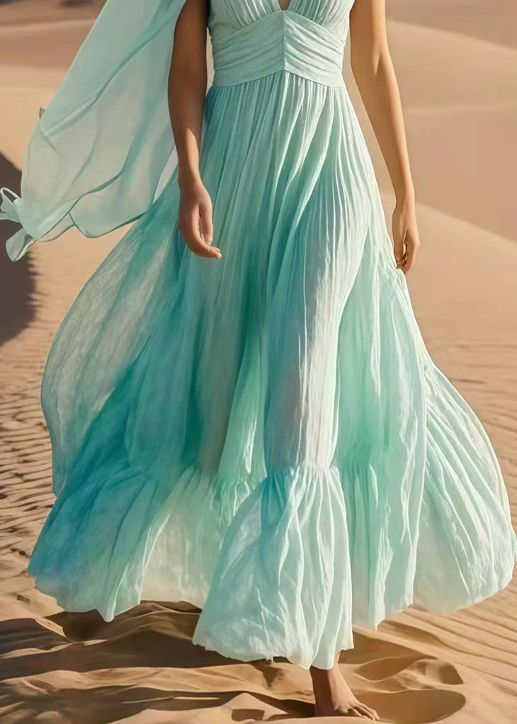 Handmade Sky Blue Asymmetrical Exra Large Hem Cotton Party Dress Summer - Image 4