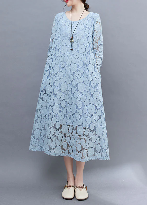 Handmade Sky Blue Oversized Lace Holiday Dress Summer - Image 2