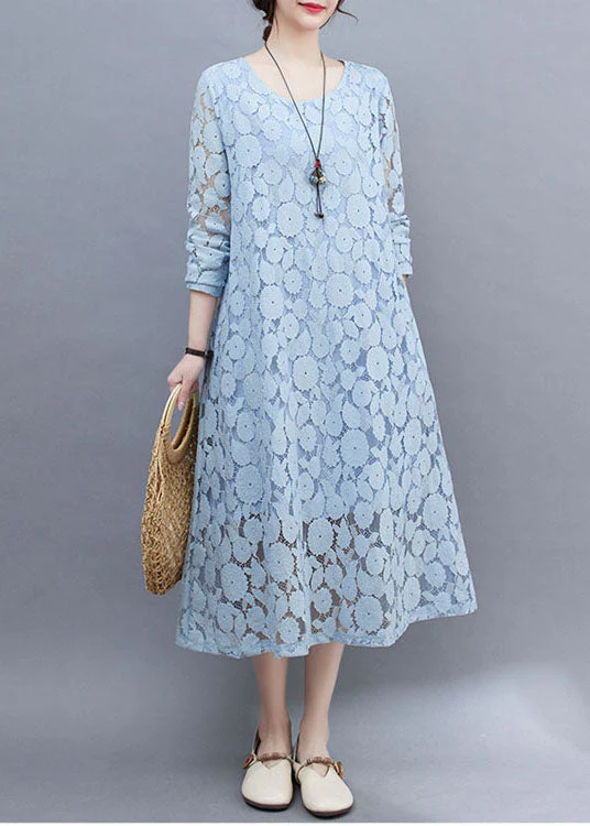 Handmade Sky Blue Oversized Lace Holiday Dress Summer - Image 3