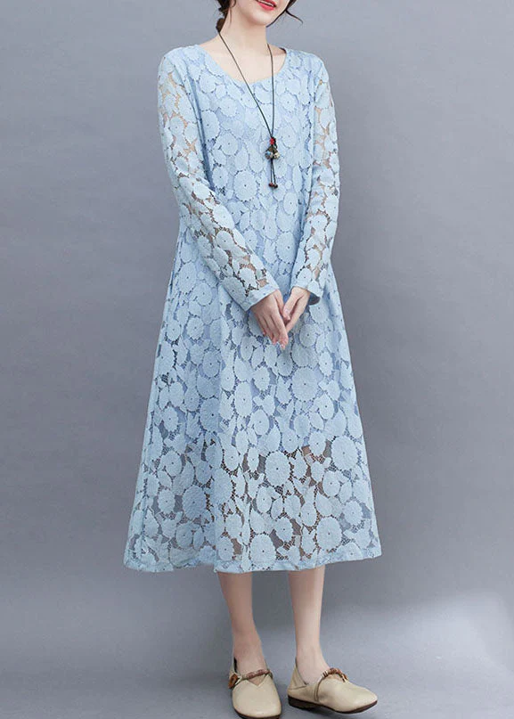 Handmade Sky Blue Oversized Lace Holiday Dress Summer - Image 4