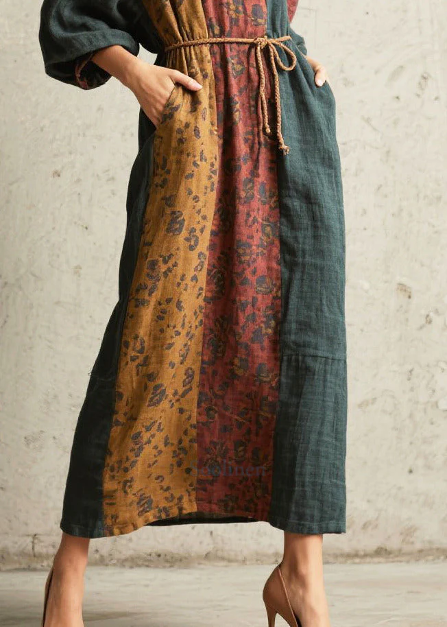 Handmade Tea Green Tunic Patchwork Cotton Holiday Dress Fall - Image 4