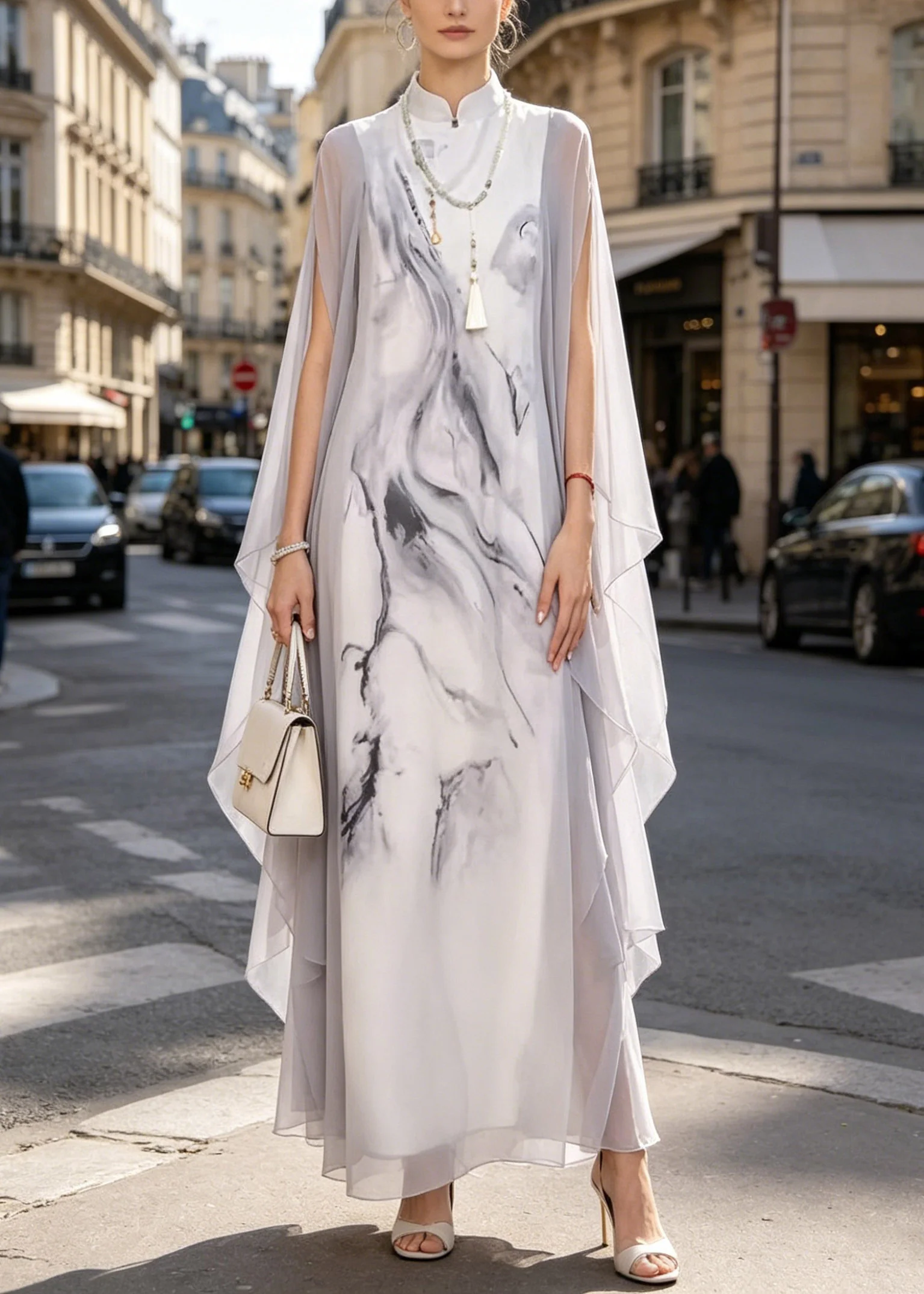 Handmade Tie Dye Fake Two-Piece Chiffon Maxi Dresses Fall - Image 5