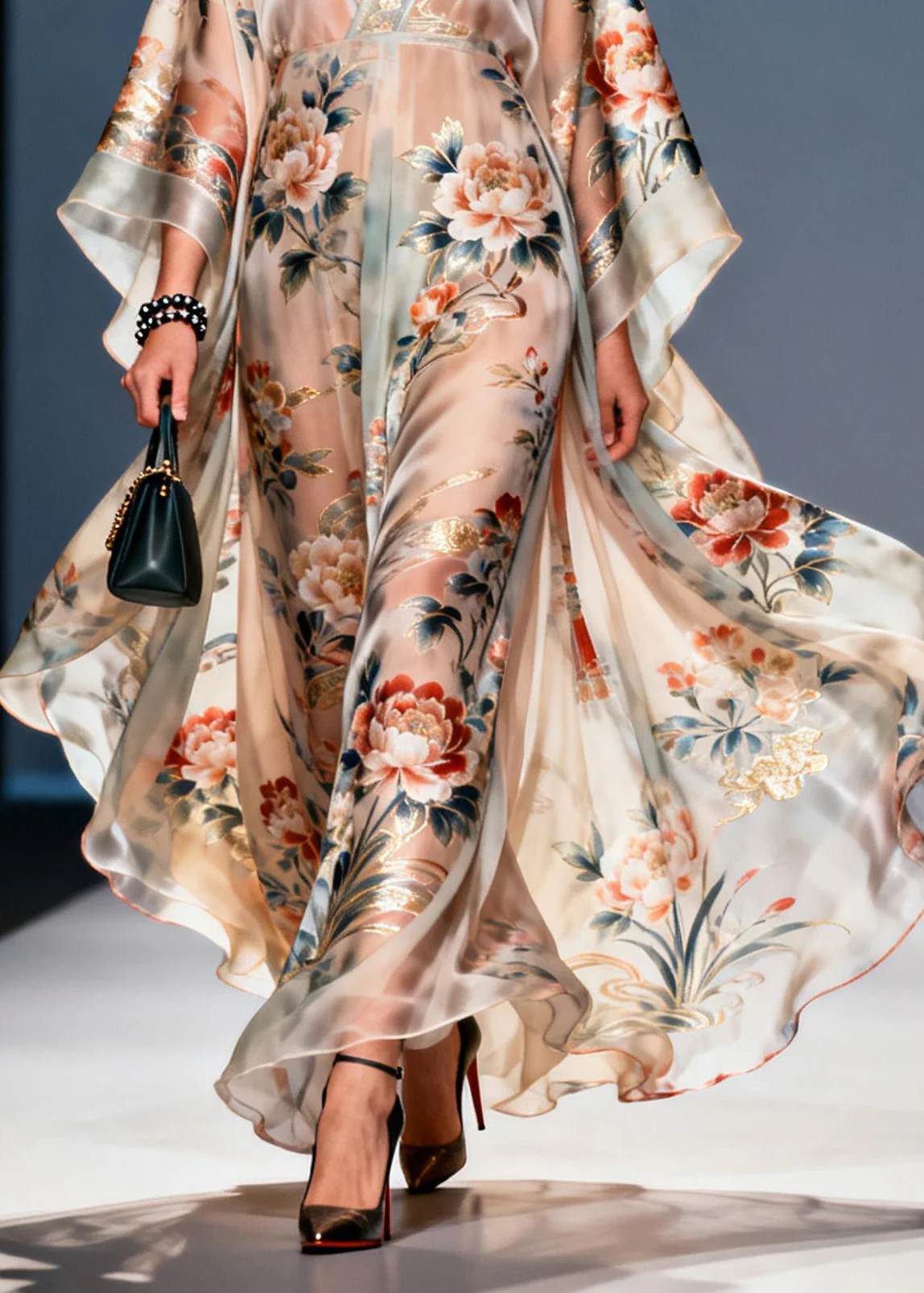 Handmade V Neck Print Chiffon Vacation Dresses Summer - Image 4