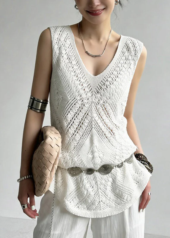 Handmade White Hollow Out Knit Beach Vest Summe - Image 2