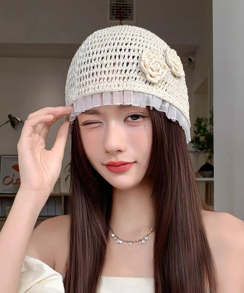 Handmade White Lace Flower Hollow Out Boonie Hat - Image 3