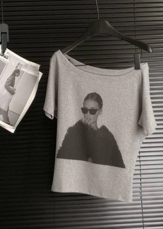 Handmade White O-Neck Belle Print T Shirt Summer - Image 4