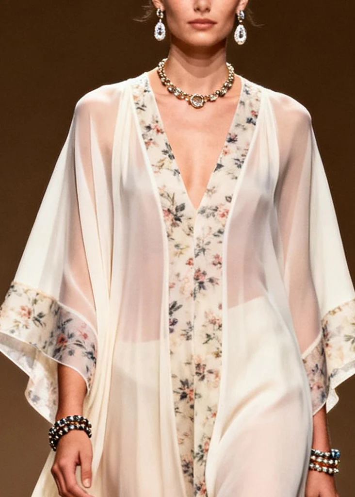 Handmade White Oversized Patchwork Print Chiffon Dress Summer - Image 2