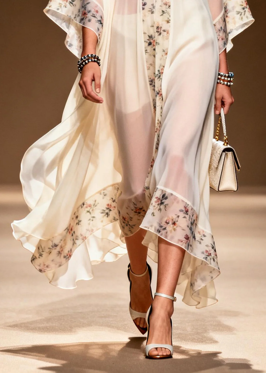 Handmade White Oversized Patchwork Print Chiffon Dress Summer - Image 4