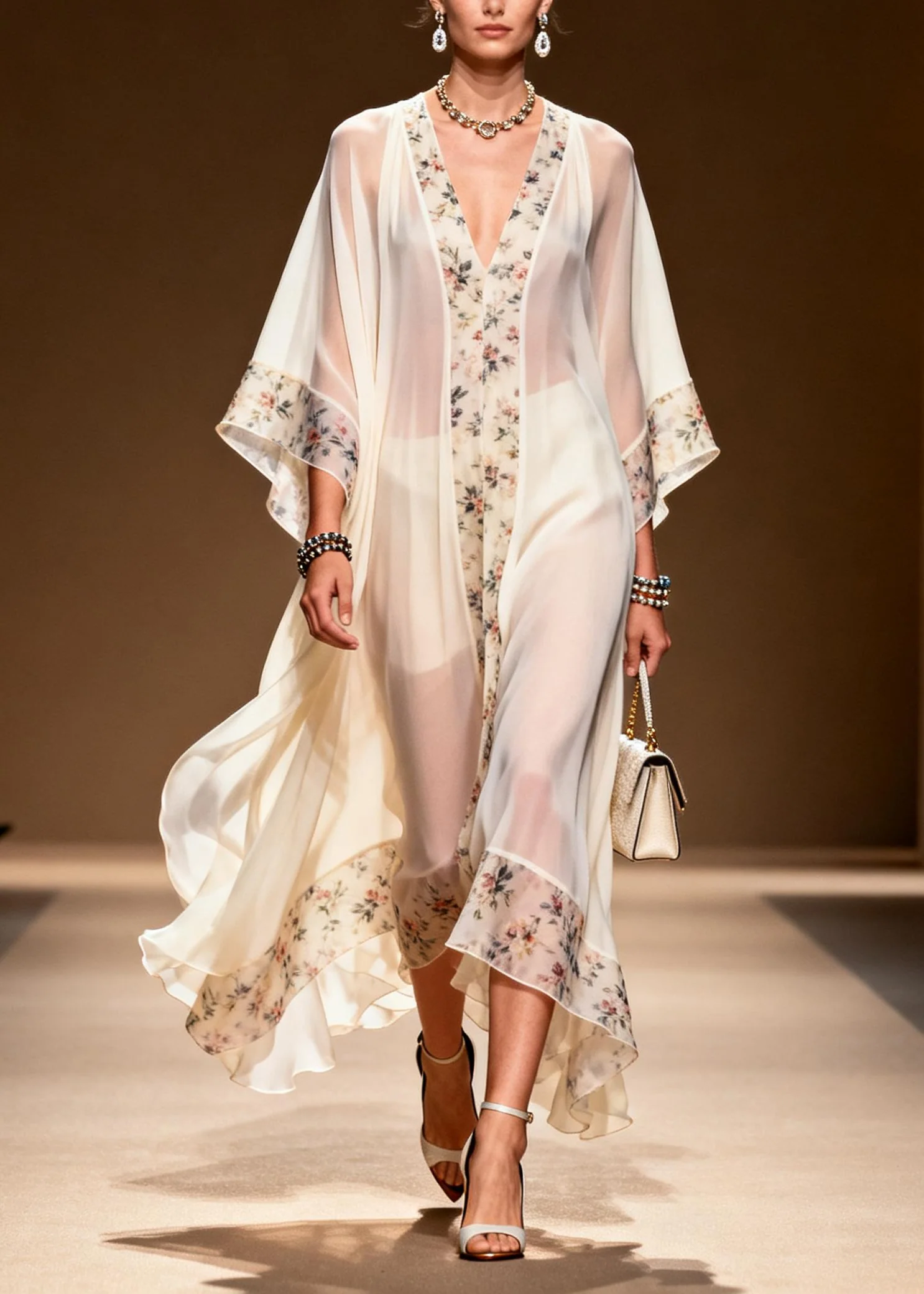 Handmade White Oversized Patchwork Print Chiffon Dress Summer - Image 5