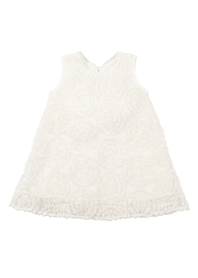 Handmade White Pearl Patchwork Floral Solid Cotton Kids Mid Dresses Summer - Image 5