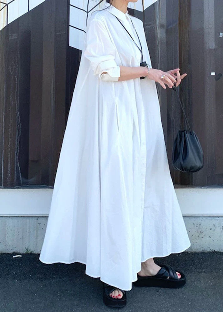 Handmade White Peter Pan Collar Patchwork Cotton Shirts Dress Spring - Image 2