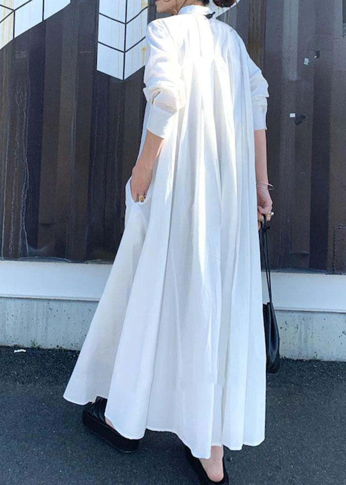 Handmade White Peter Pan Collar Patchwork Cotton Shirts Dress Spring - Image 3
