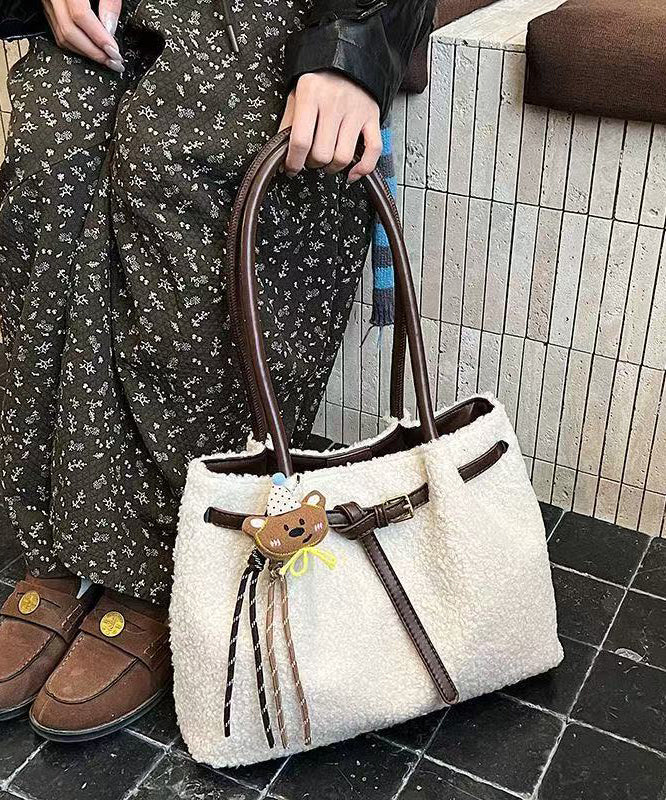Handmade White Solid Durable Cute Pendant Wool Shoulder Bags - Image 3