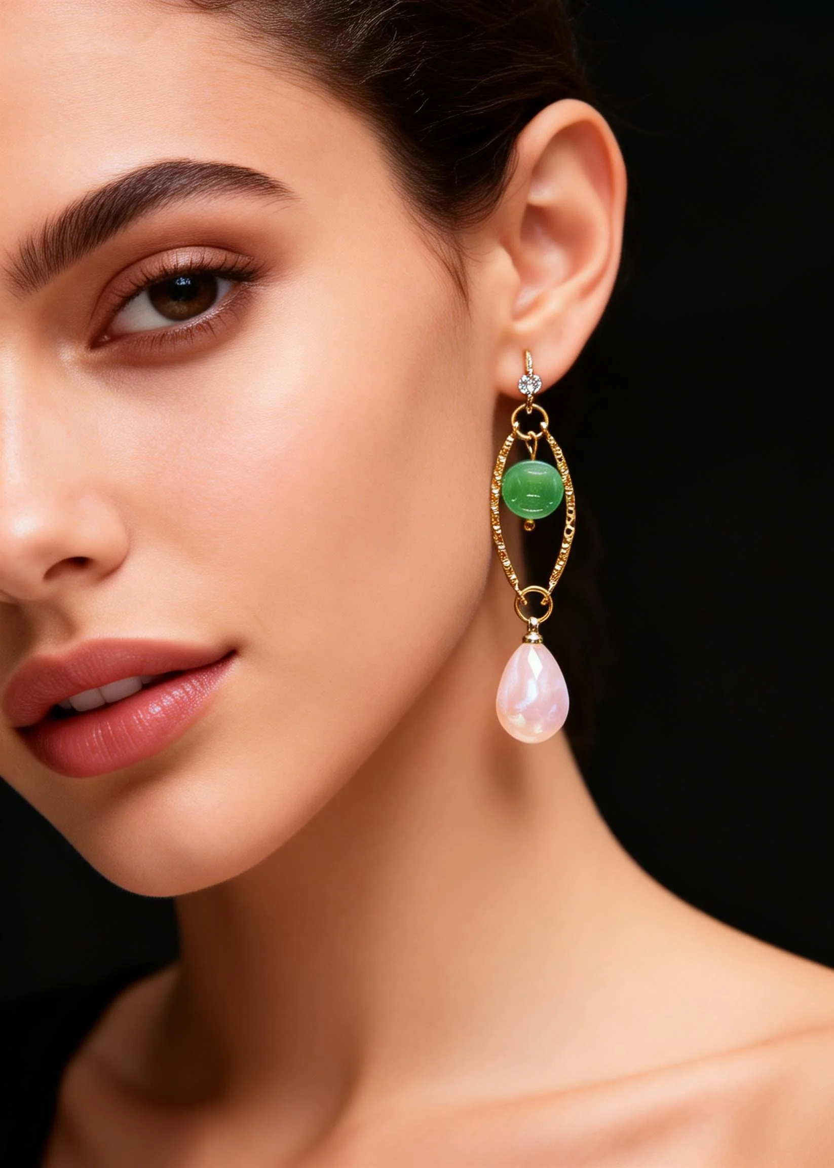 Handmade White Teardrop Gem Stone Boutique Jade Drop Earrings - Image 2