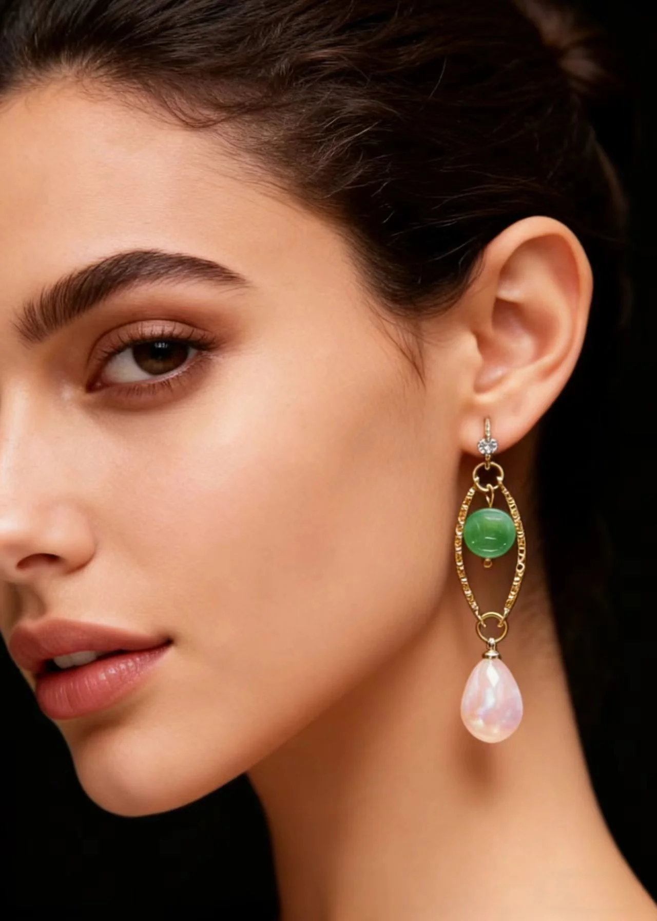 Handmade White Teardrop Gem Stone Boutique Jade Drop Earrings - Image 3