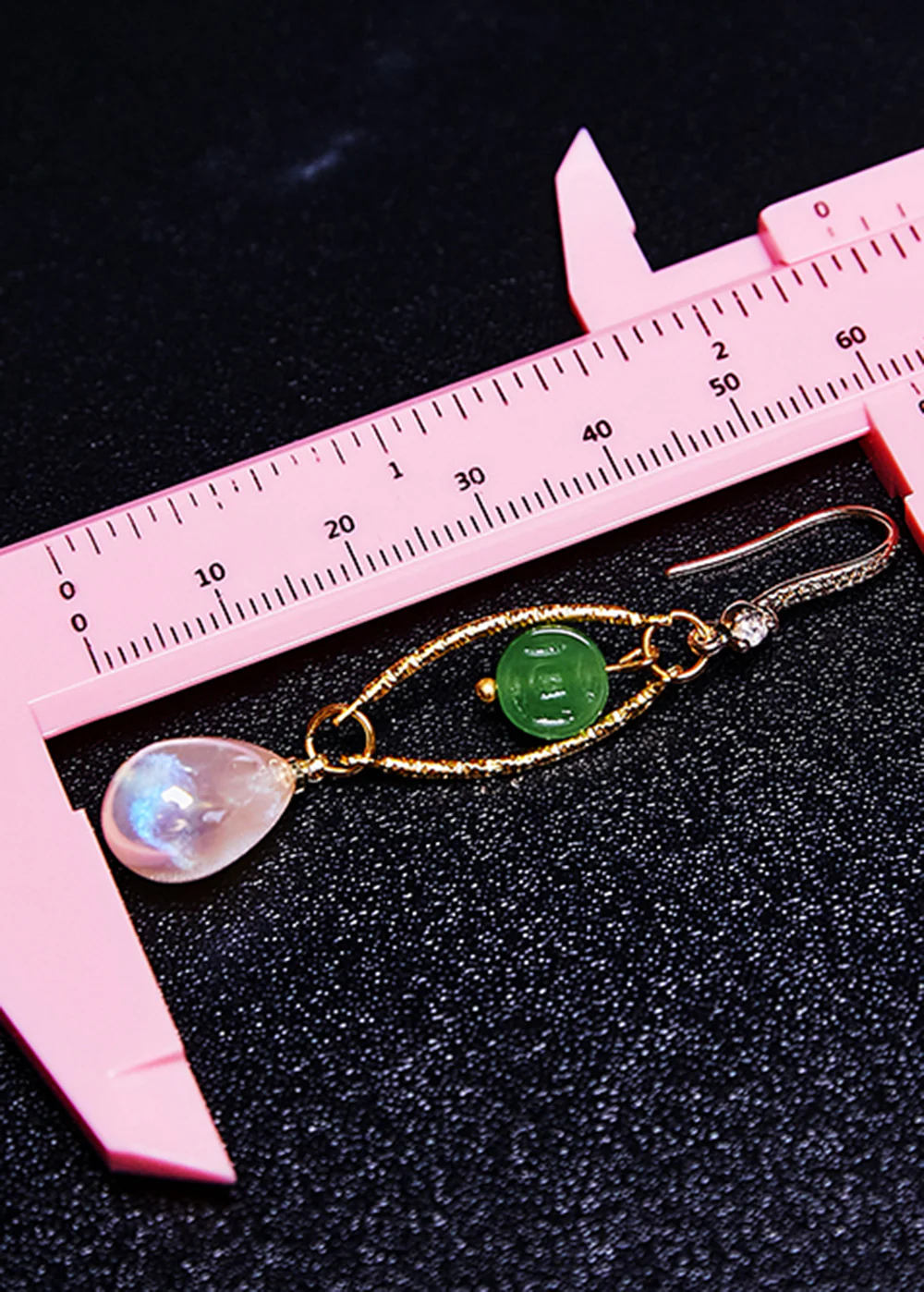 Handmade White Teardrop Gem Stone Boutique Jade Drop Earrings - Image 5