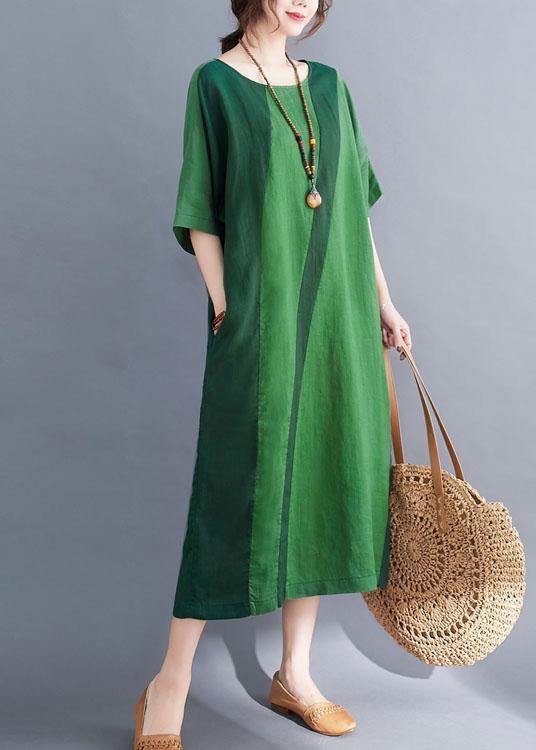 Handmade yellow leopard print O-Neck Patchwork Summer Vacation Dresses Half Sleeve - Image 5