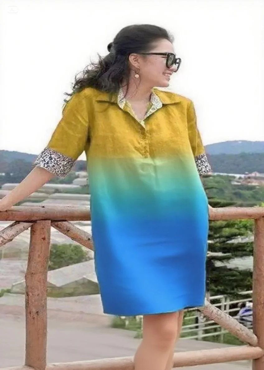Handmade purple and pink Peter Pan Collar Patchwork Vacation Mid Dresses Summer - Image 2