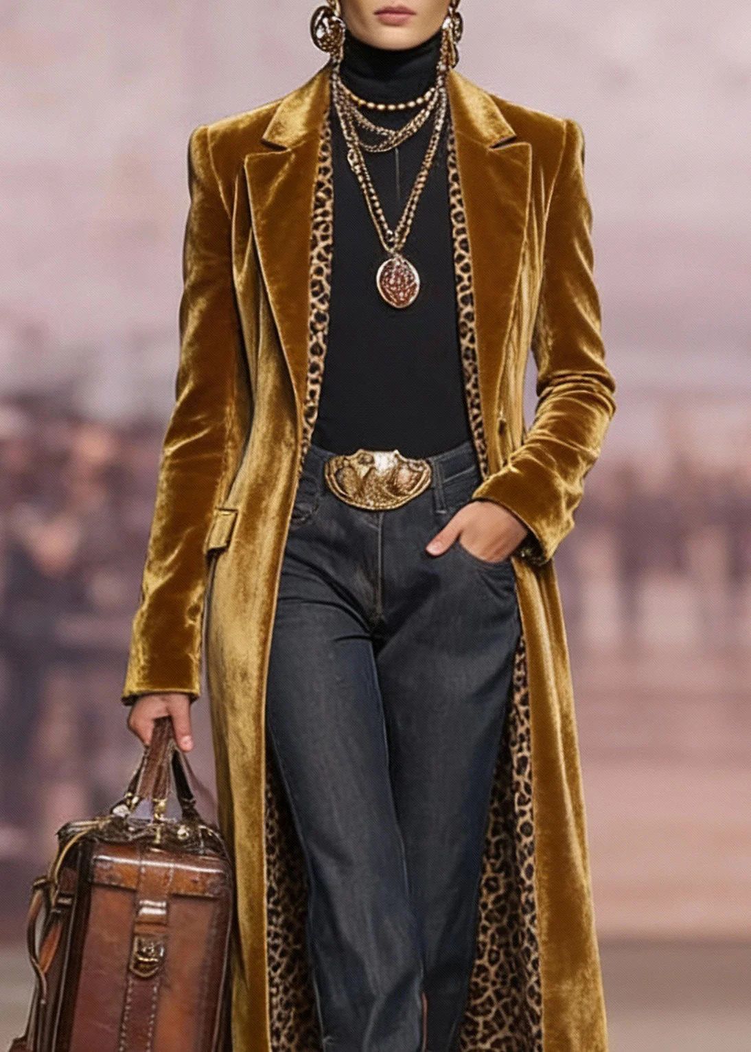 Handmade Yellow Peter Pan Collar Pockets Velvet Trench Spring - Image 2