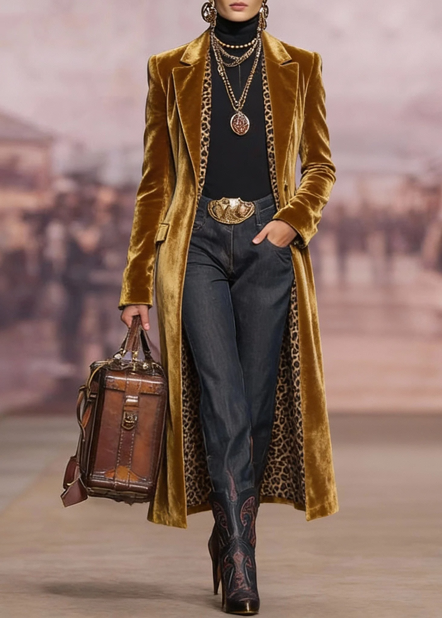 Handmade Yellow Peter Pan Collar Pockets Velvet Trench Spring - Image 4