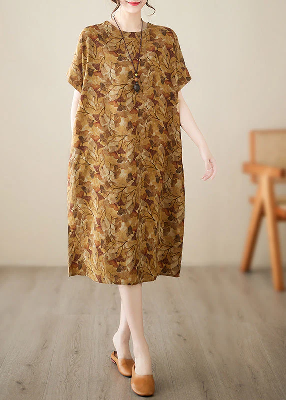 Handmade Yellow Print Vacation Long Dresses Summer - Image 2