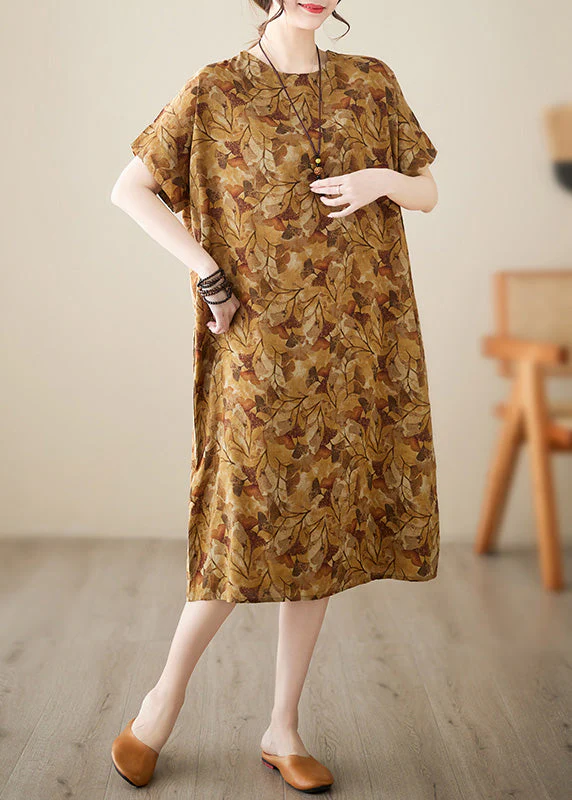 Handmade Yellow Print Vacation Long Dresses Summer - Image 3