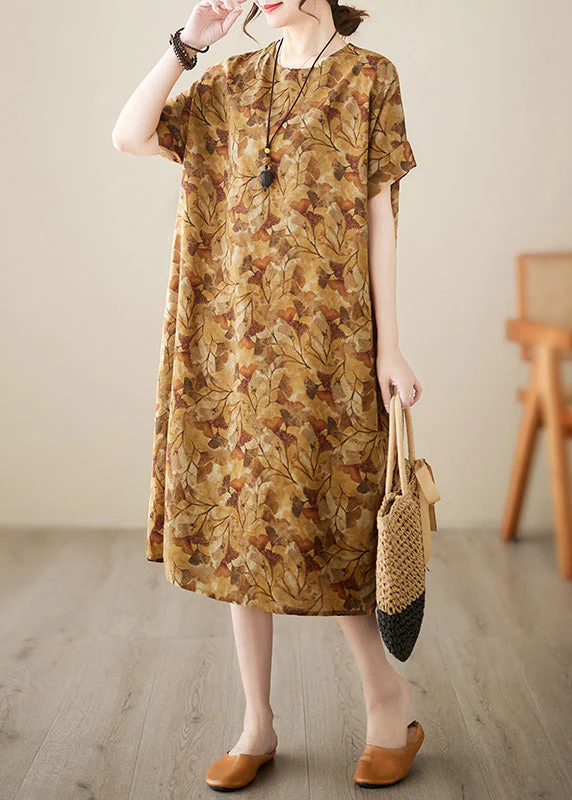 Handmade Yellow Print Vacation Long Dresses Summer - Image 4