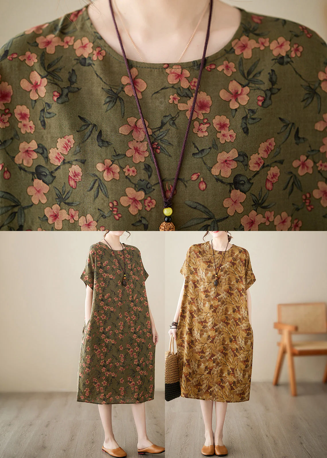 Handmade Yellow Print Vacation Long Dresses Summer - Image 5