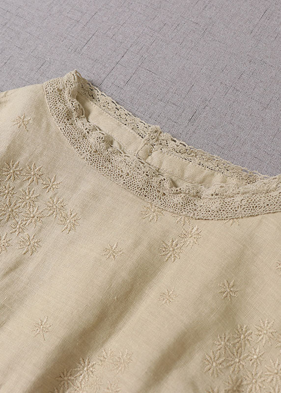 Handmade Yellow Puff Sleeve Patchwork Linen Dresses Spring - Image 3