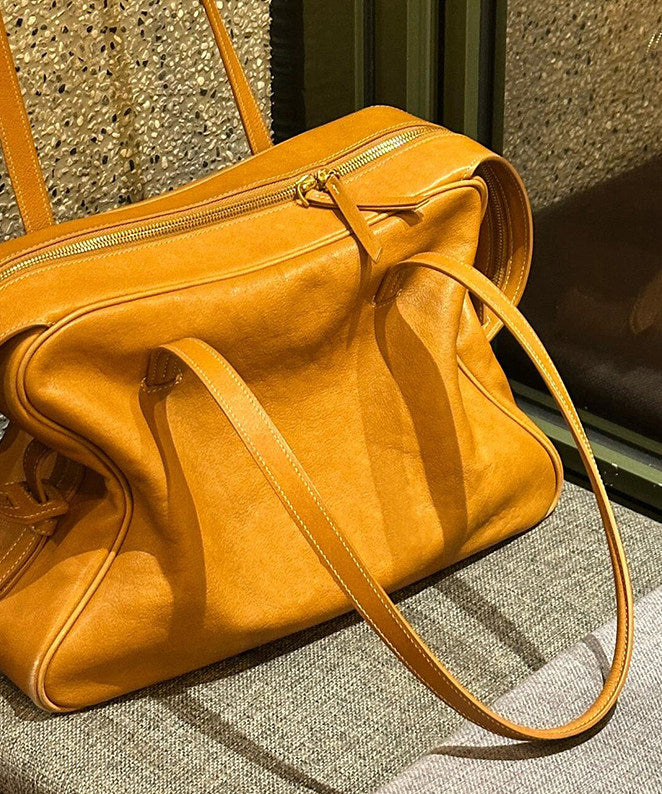 Handmade Yellow Solid Durable Faux Leather Satchel Handbag - Image 4