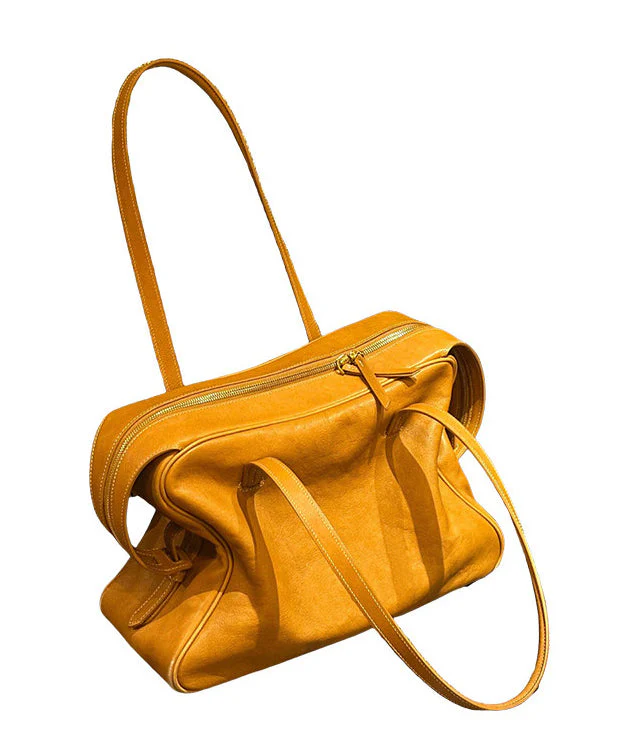 Handmade Yellow Solid Durable Faux Leather Satchel Handbag - Image 5