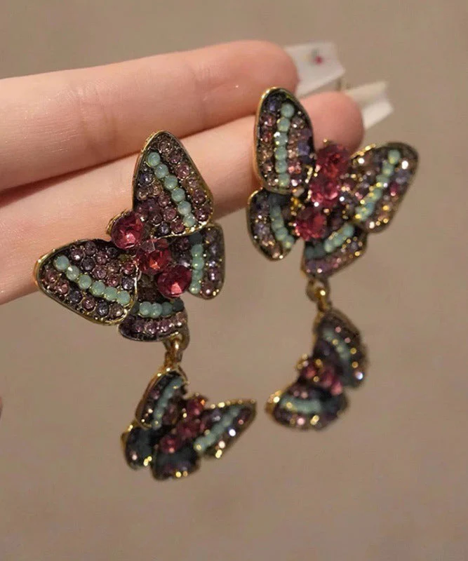 Handmade Zircon Colored Butterfly Stud Earrings - Image 2