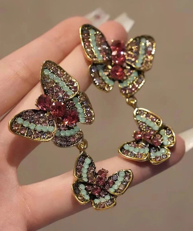 Handmade Zircon Colored Butterfly Stud Earrings - Image 3