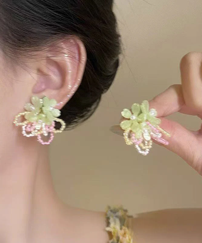 Holiday Blue Alloy Floral Crystal Beading Stud Earrings - Image 2