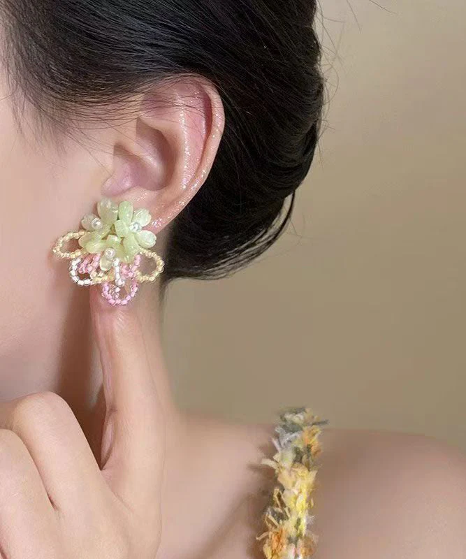 Holiday Blue Alloy Floral Crystal Beading Stud Earrings - Image 5