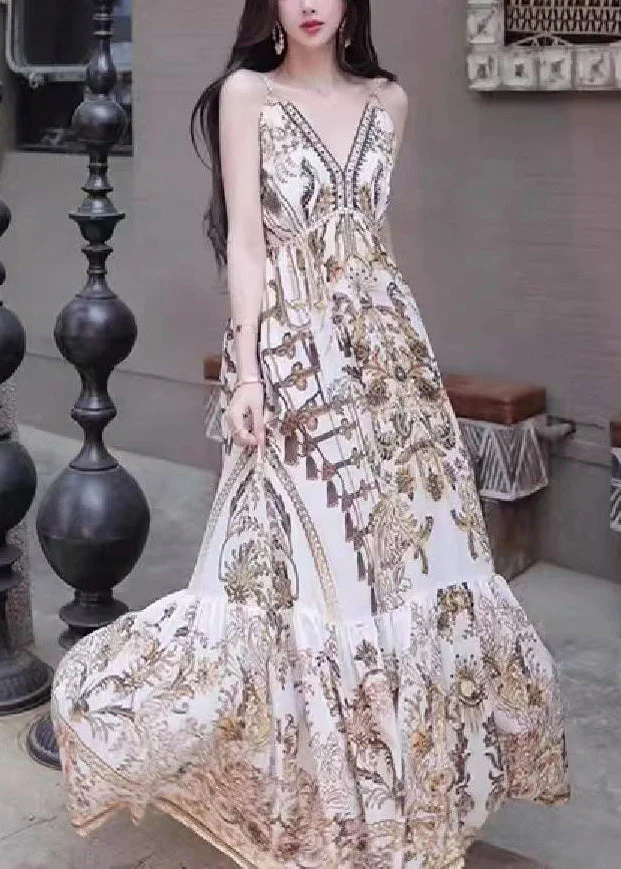 Holiday Style Printed Beach Strap Dress For Summer 2025