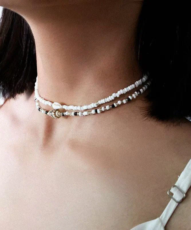 Holiday White Alloy Pearl Beading Pendant Necklace Two-Piece Set - Image 3