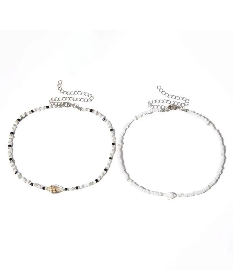 Holiday White Alloy Pearl Beading Pendant Necklace Two-Piece Set - Image 5
