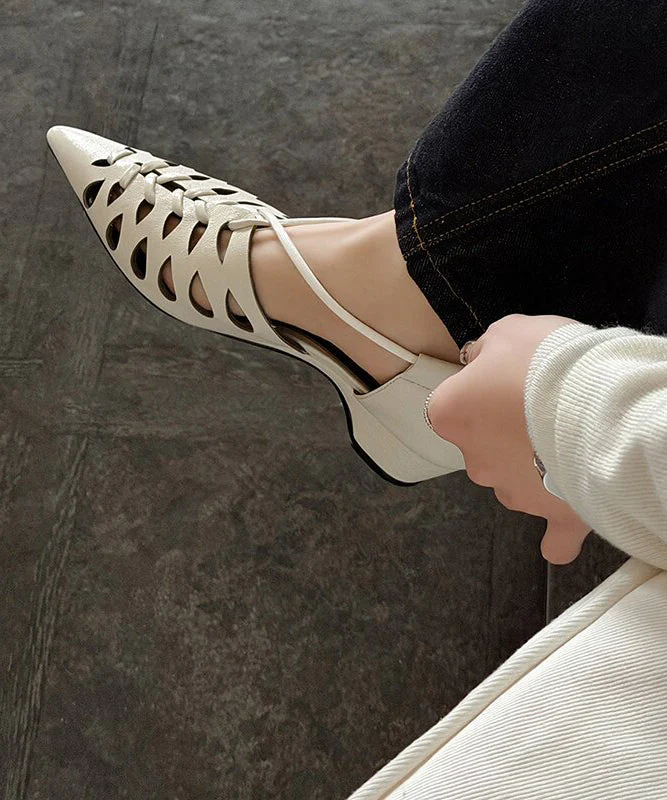 Hollow Out Golden Sandals Pointed Toe Chunky Sandals - Image 5