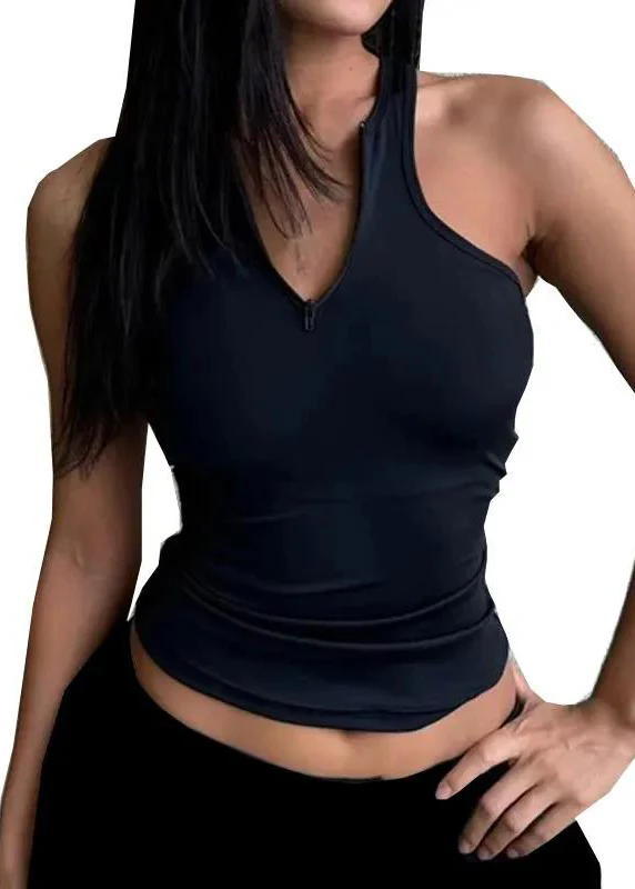 Hot Navy High Bounce Speed Dry Zipper Sports Top - Image 2