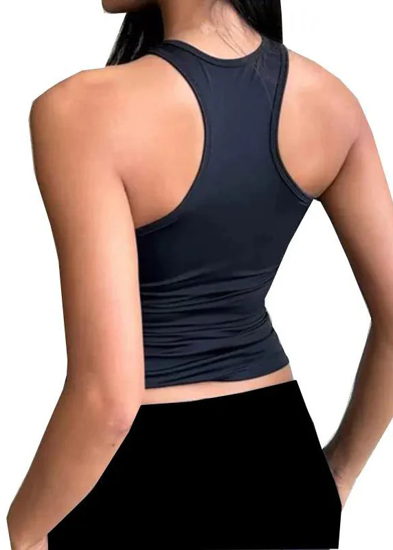 Hot Navy High Bounce Speed Dry Zipper Sports Top - Image 3