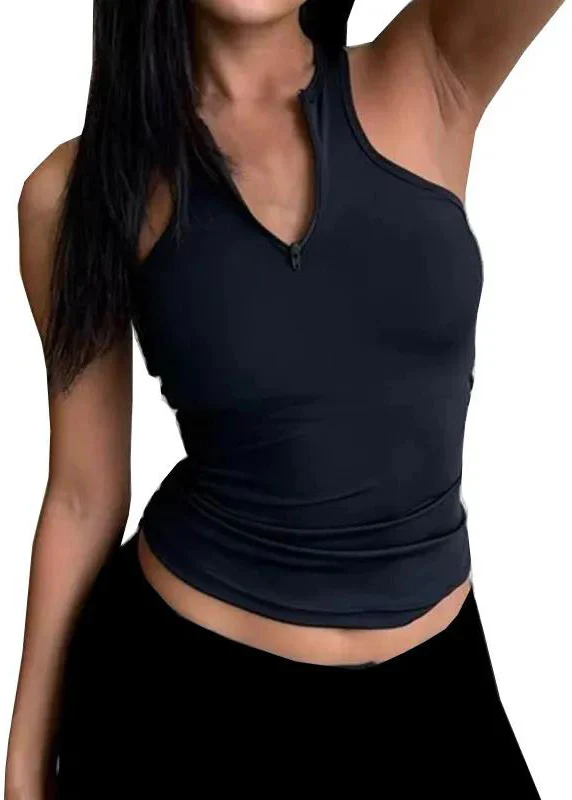 Hot Navy High Bounce Speed Dry Zipper Sports Top - Image 4