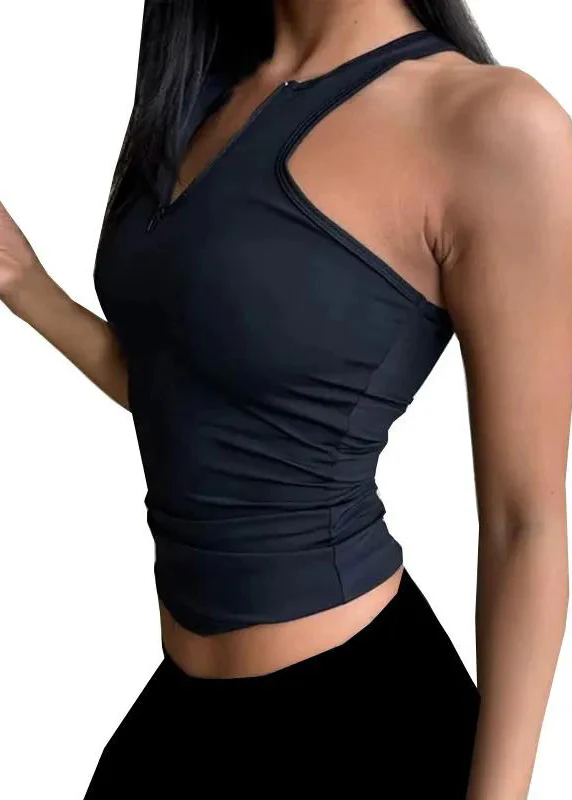 Hot Navy High Bounce Speed Dry Zipper Sports Top - Image 5