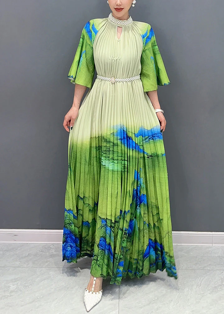 Hues And Artistic Flai Green Wrinkled Long Dresses Half Sleeve - Image 2