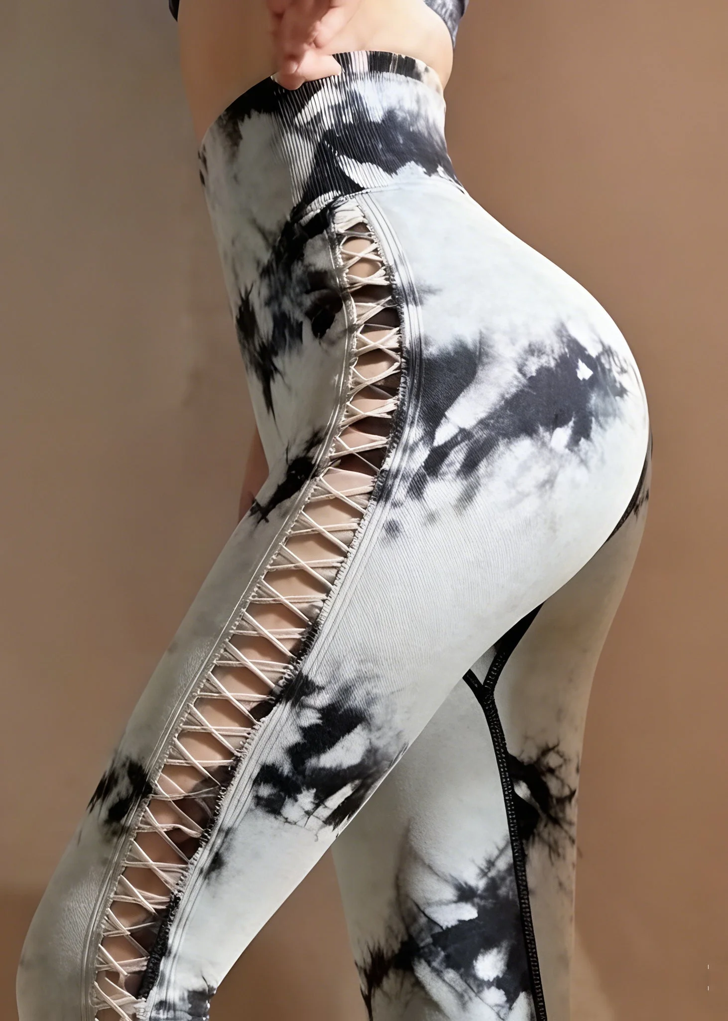Ignite Black Print Hollow Out Capri Gym Shark Leggings - Image 4