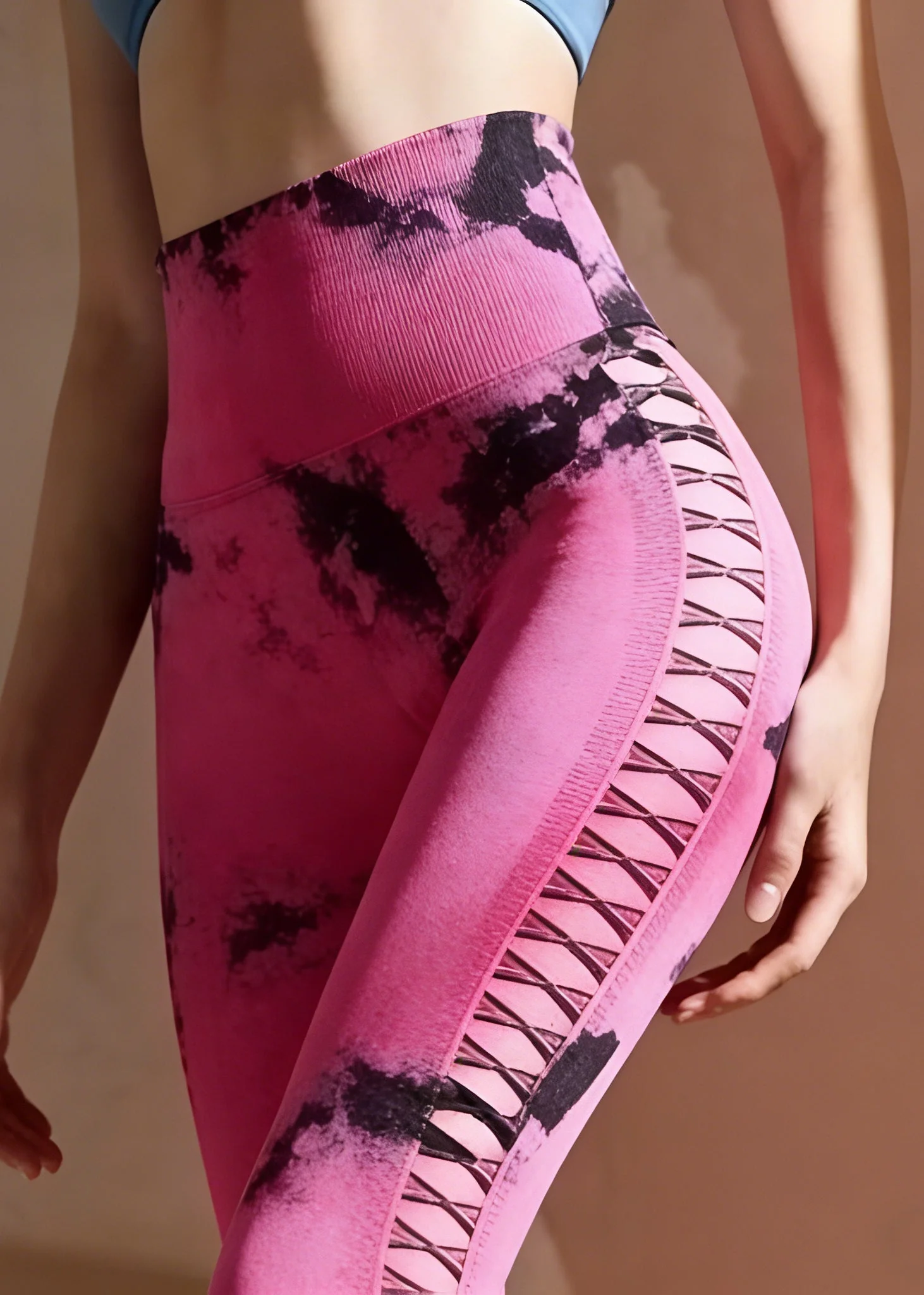 Ignite Black Print Hollow Out Capri Gym Shark Leggings - Image 5