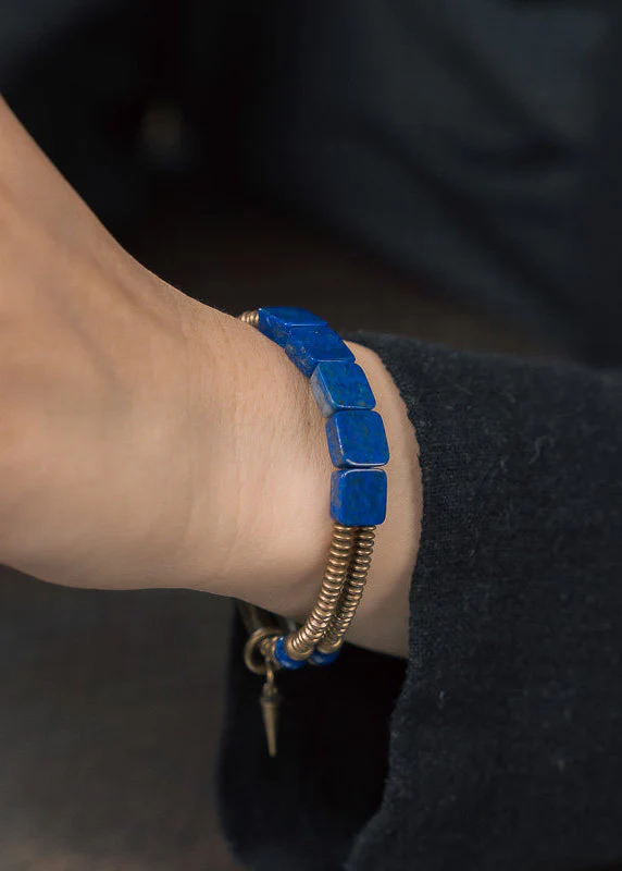 Industrial Style Lapis Lazuli Double-layer Copper Bangle For Men - Image 3