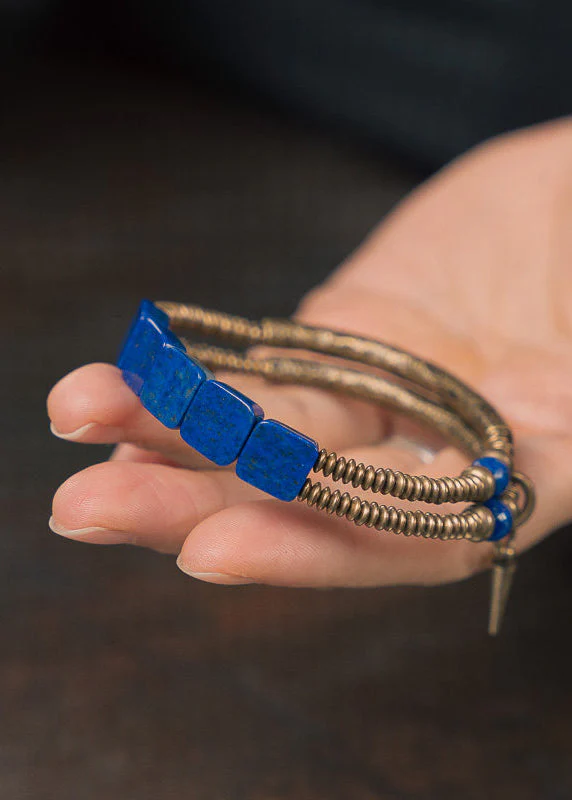 Industrial Style Lapis Lazuli Double-layer Copper Bangle For Men - Image 4