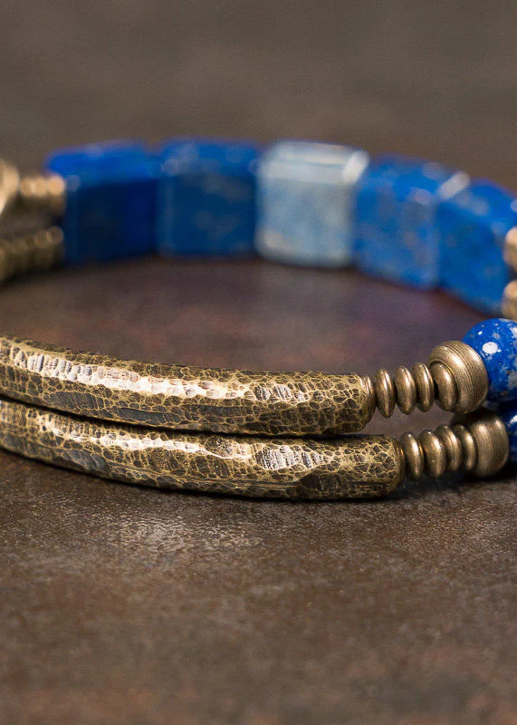 Industrial Style Lapis Lazuli Double-layer Copper Bangle For Men - Image 5